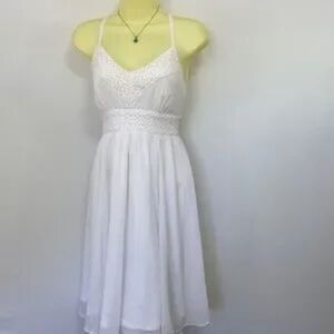 Boston Proper Dress White Crepe Baby Doll Eyelet New With Tags Sz 2
